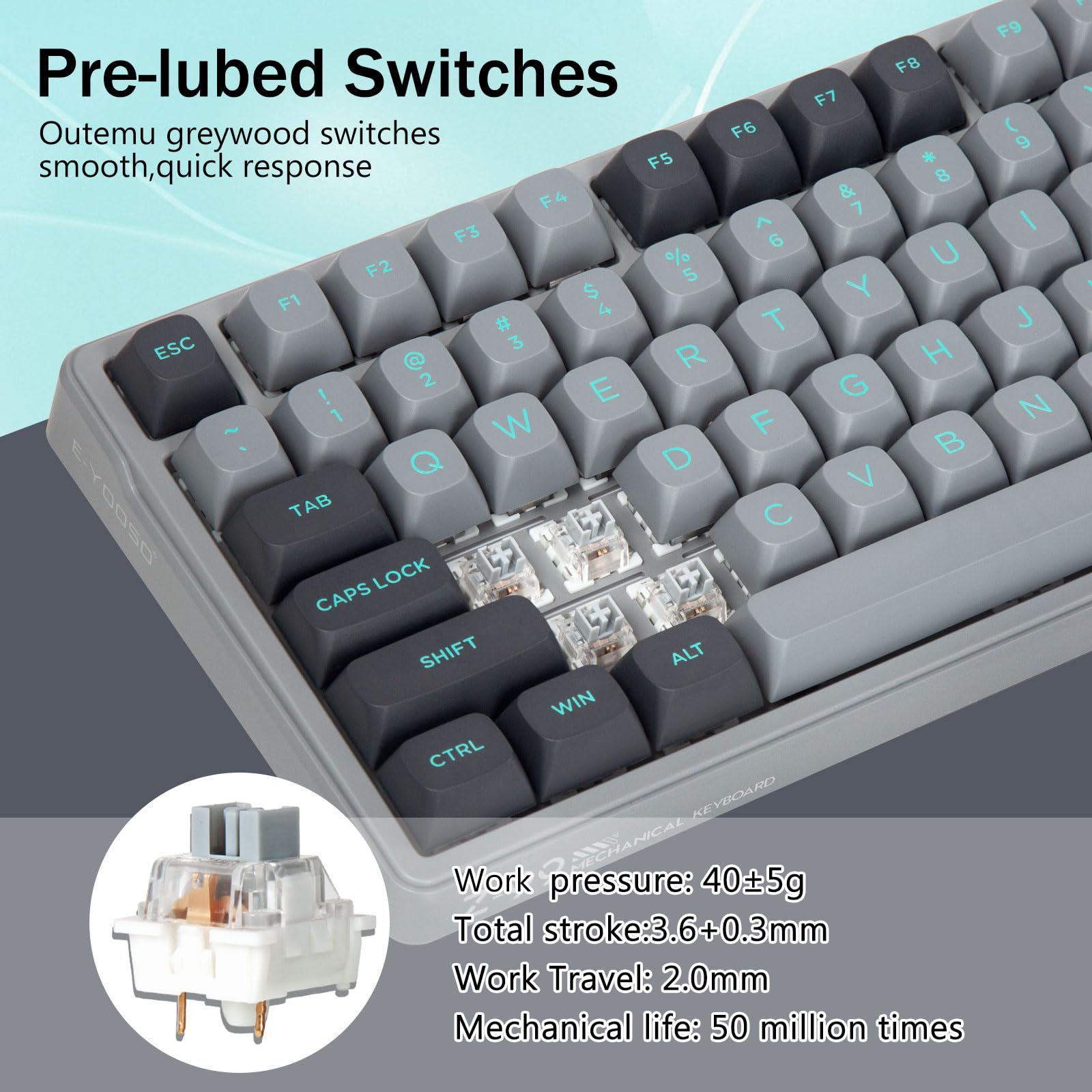 Tastiera meccanica da gioco cablata, suono cremoso, interruttori lineari pre-lubrificati, struttura della guarnizione con schiuma di smorzamento del suono, luce laterale RGB retroilluminata a LED