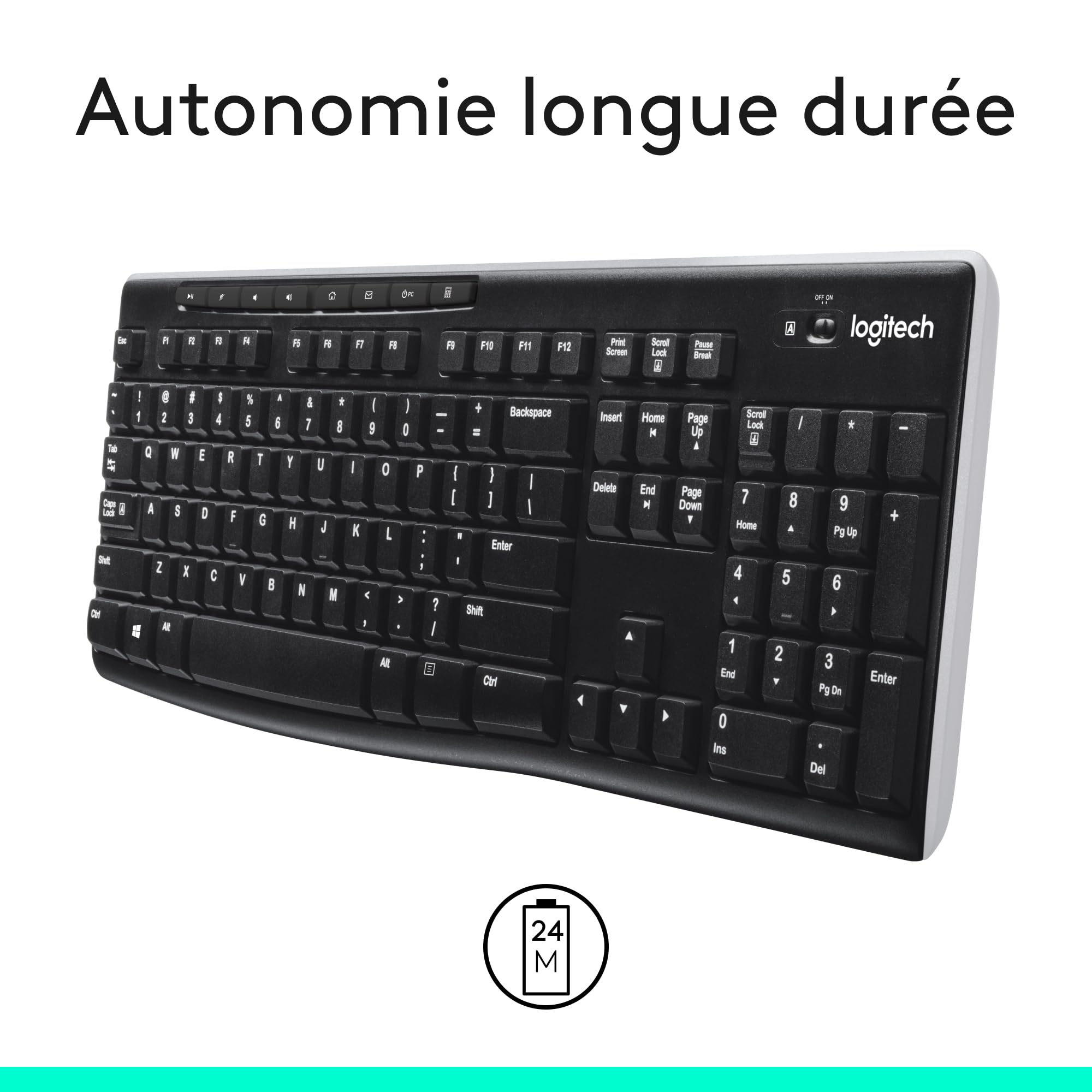 Logitech Wireless Frances Keyboard K270 Inalambrico, Noir, 3.20 x 45.00 x 16.00 cm