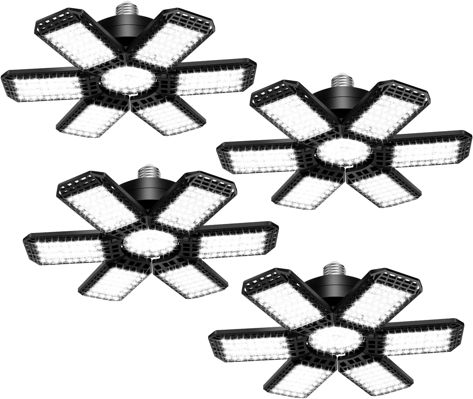 AUDLES 4 Pack Garage Lights, 200W 20000LM 6500K LED Shop Lights, Garage Light Ceiling Led with 6+1 Deformable Panels, Screw in E26 Socket Bulb for Warehouse, Workshop, Basement, Barn Lighting