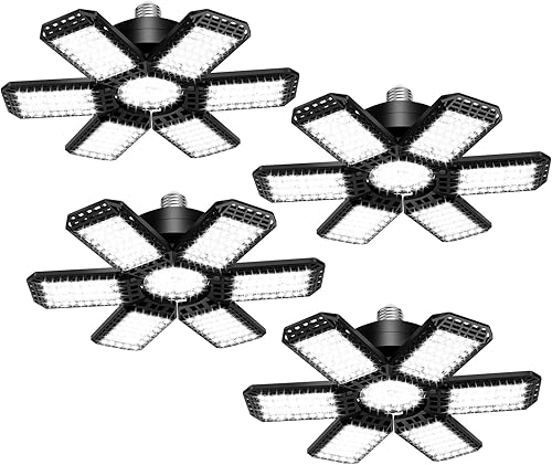 Miniatura 10 de Paquete de 2 Luces de Garaje, 200W 20000LM 6500K Luces LED de Taller, Luces LED de Garaje para Techo con 6+1 Paneles Deformables, Bombilla de Rosca