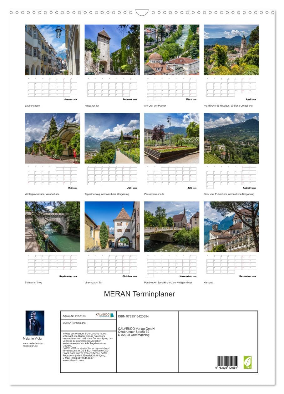 MERAN Terminplaner (Wandkalender 2026 DIN A2 hoch), CALVENDO Monatskalender: Kurstadt in einer bezaubernden Umgebung (CALVENDO Orte)