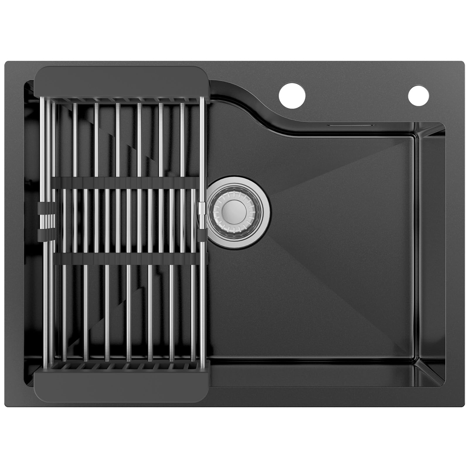 CECIPA Évier noir en acier inoxydable 60x45 cm, Évier anthracite avec panier d'égouttement, Évier de cuisine noir avec trou de robinet pour à partir de 60cm, Évier encastrable en acier inoxydable avec