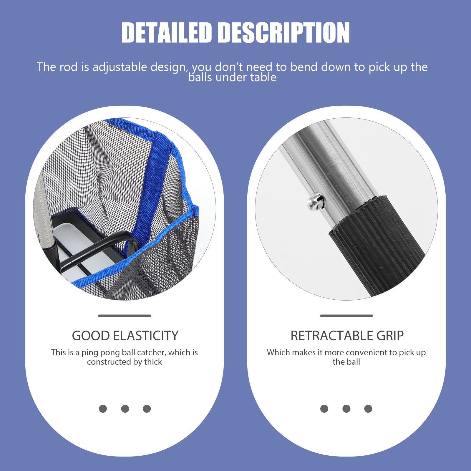 Recogedor de Balones de Tenis de Mesa Portátil Mango Telescópico, Soporte para Recoger Bolas Pequeñas, Herramienta Ligera para Entrenamiento y Competición, Color Azul, 1 Pieza
