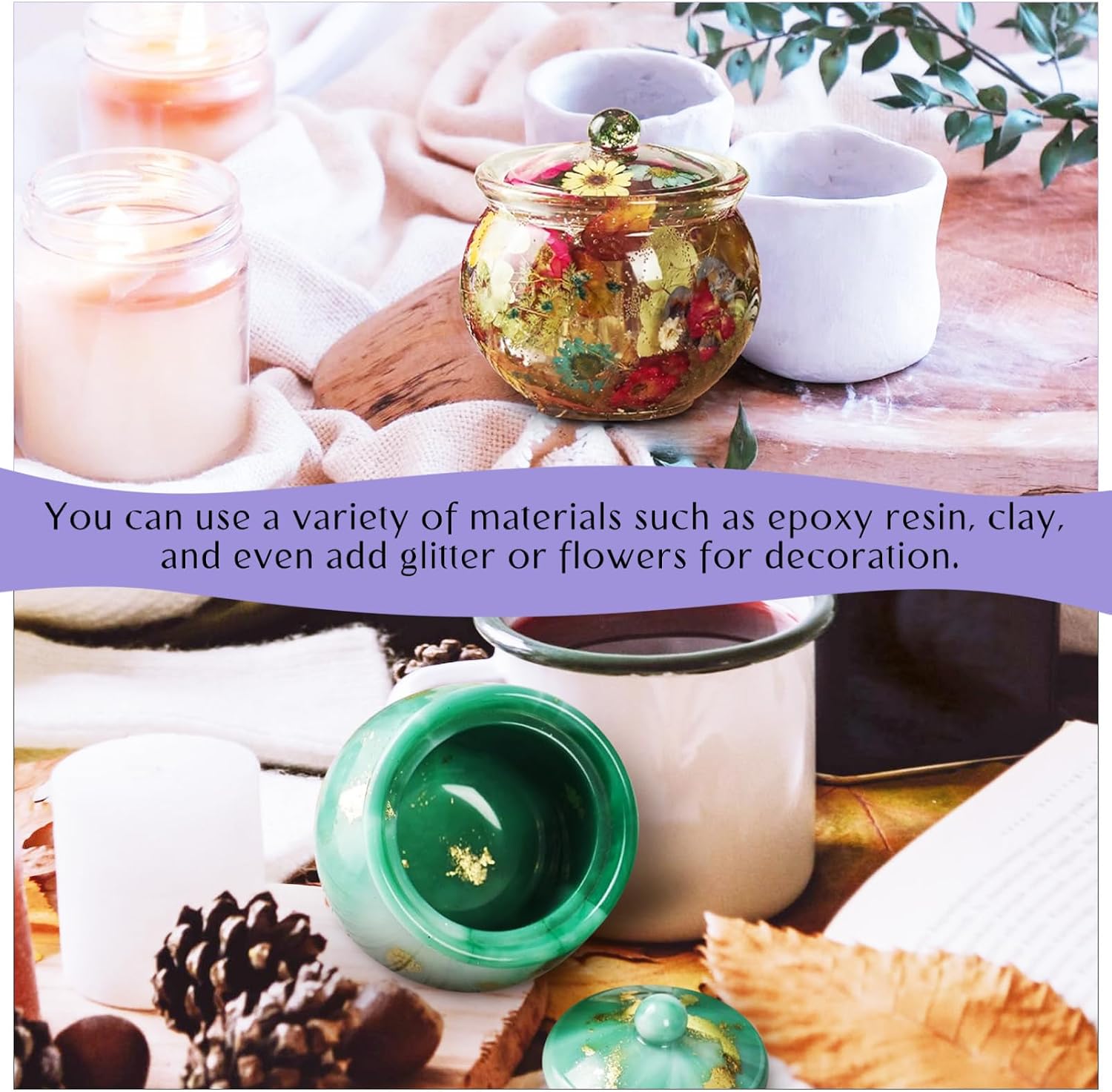 KALLORY Jar Resin Molds with Lid, Epoxy Molds Extra Large Jars Silicone Mold for Storage Bottle,Candle Holder,Candy Container, Epoxy Casting Craft, Pot
