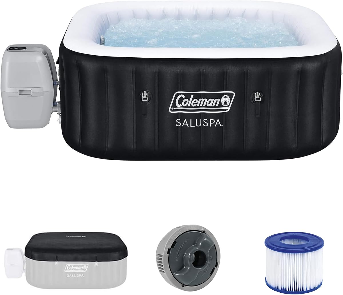 Bañera de hidromasaje inflable Coleman SaluSpa Hawaii de bajo consumo para 4-6 personas | Spa portátil para exteriores Smart AirJet con aislamiento EnergySense incorporado y 140 chorros de masaje, 71" x 28"