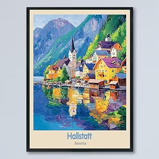 Hallstatt-Austria Map Retro Style Travel Poster, Vintage Rustic Poster Print, Home Office Wall Decoration, Country Poster Canvas, Gift for Men, Women, Travel Lover -Travel Destination City XGxpBk