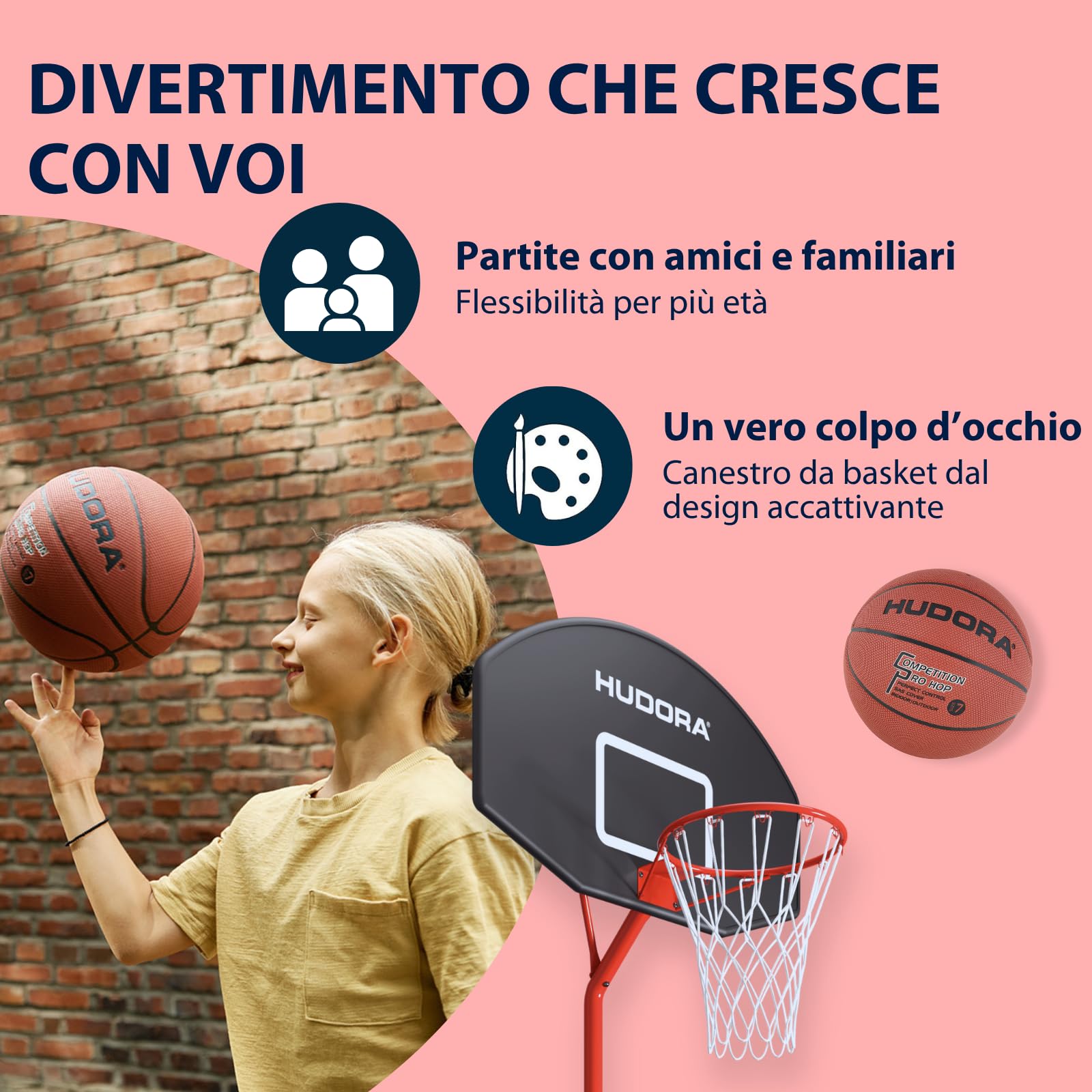 HUDORA Start 305 - Supporto da basket regolabile in altezza da 260 a 305 cm, con supporto per bambini e ragazzi