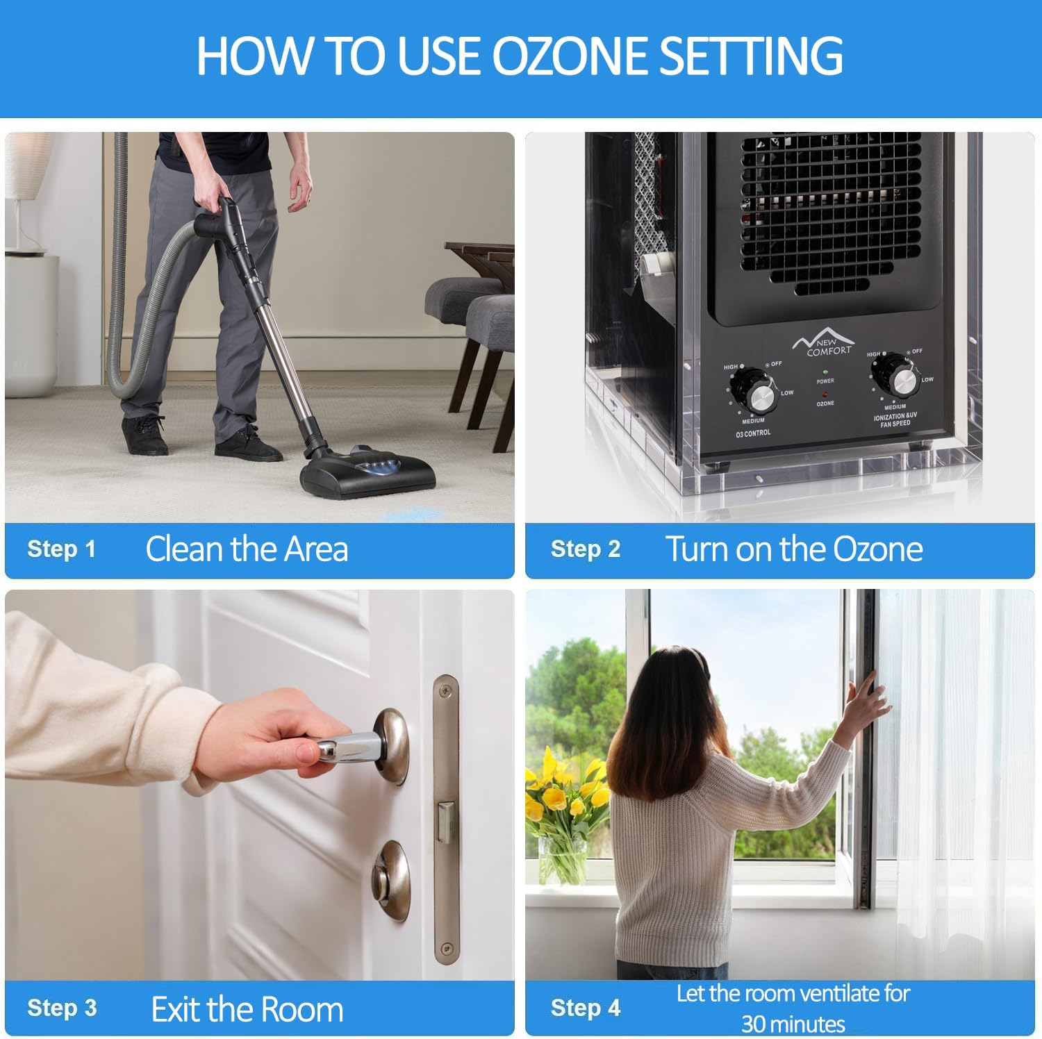 Four-step guide on how to use the ozone setting