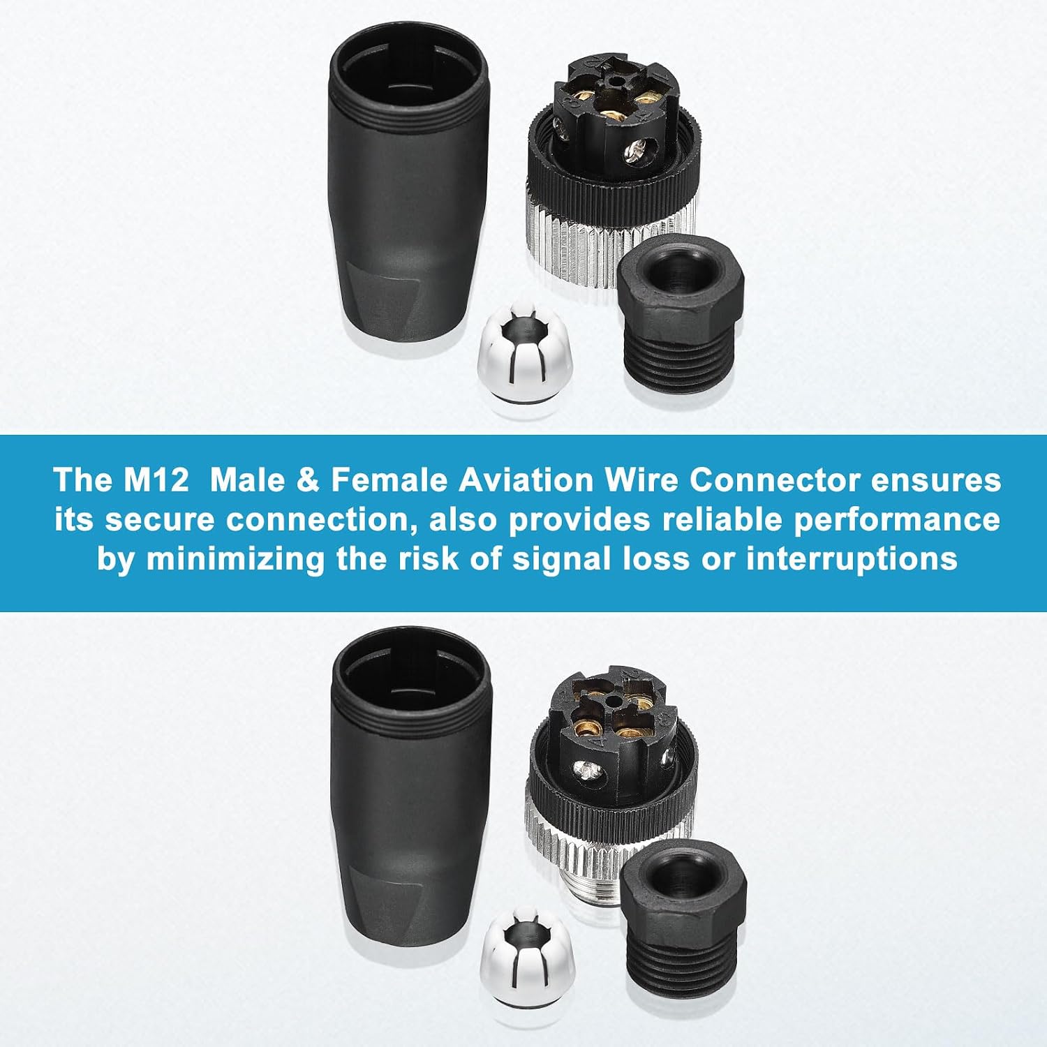 MECCANIXITY 4 Pin M12 Male & Female Aviation Wire Connector, 4 Set Waterproof IP67 Circular Connector for Networks Instruments Computer