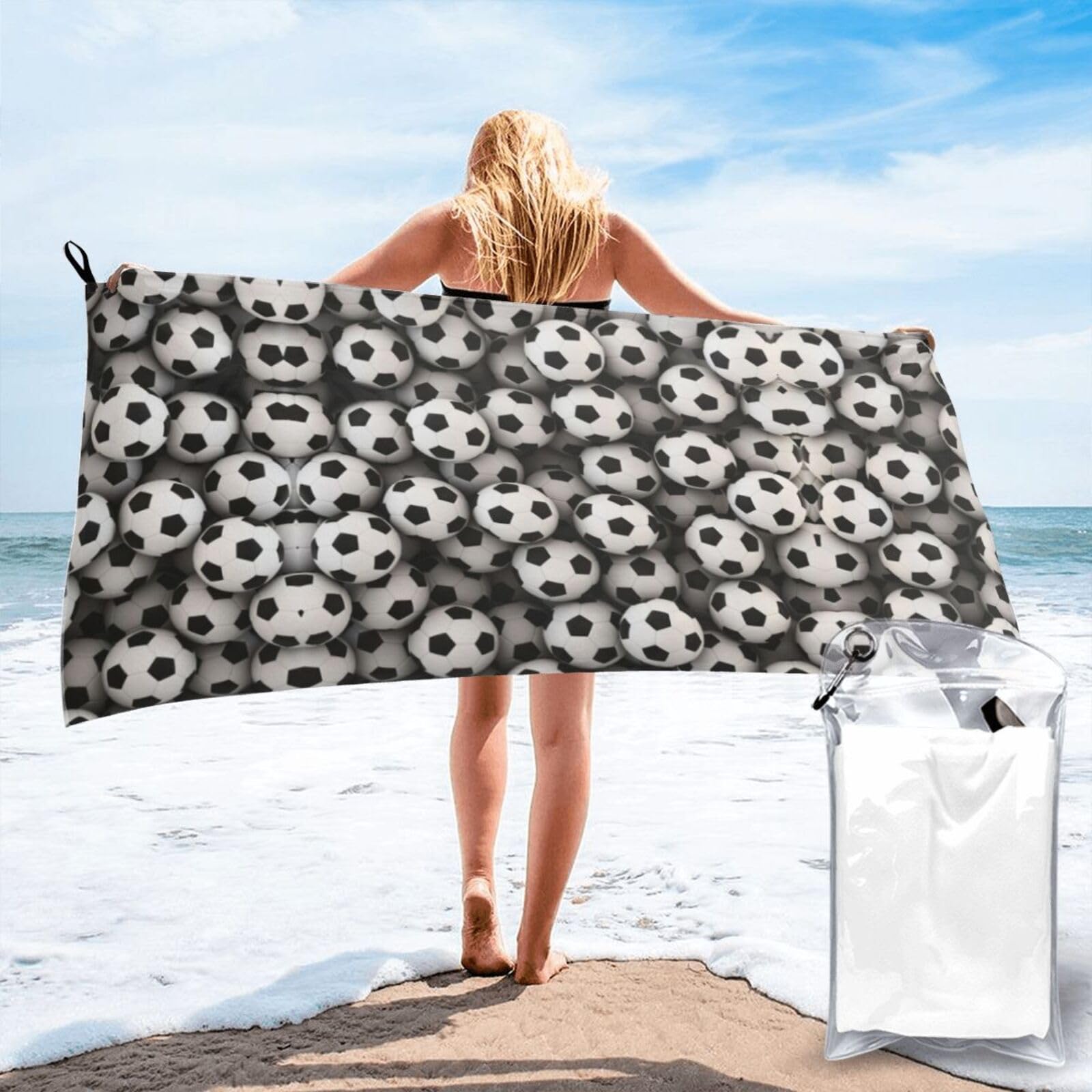 WYCZHY Soccer Sea Print Beach Towel Soft Quick Dry For Spa Pool Gym Vacation Travelers Women Men Adults Sauna Gift