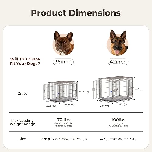 Miniatura 7 de Jaula plegable para perros de alta resistencia, 36 pulgadas, corredera de doble puerta para perros medianos, jaulas para perros con alfombrilla