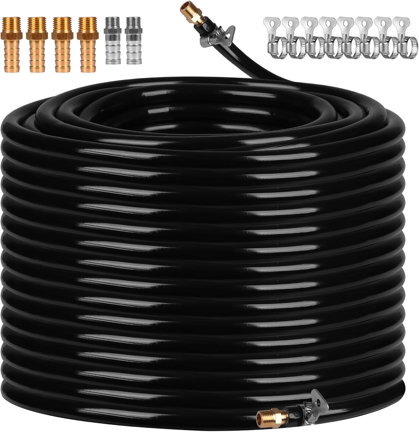 3/8 Inch Self Sinking Aeration Hose, 100 Feet Weighted Pond Aerator Hose Kit 8 Stainless Steel Hose Clamps and 4 Menders for Pond and Lake Aeration