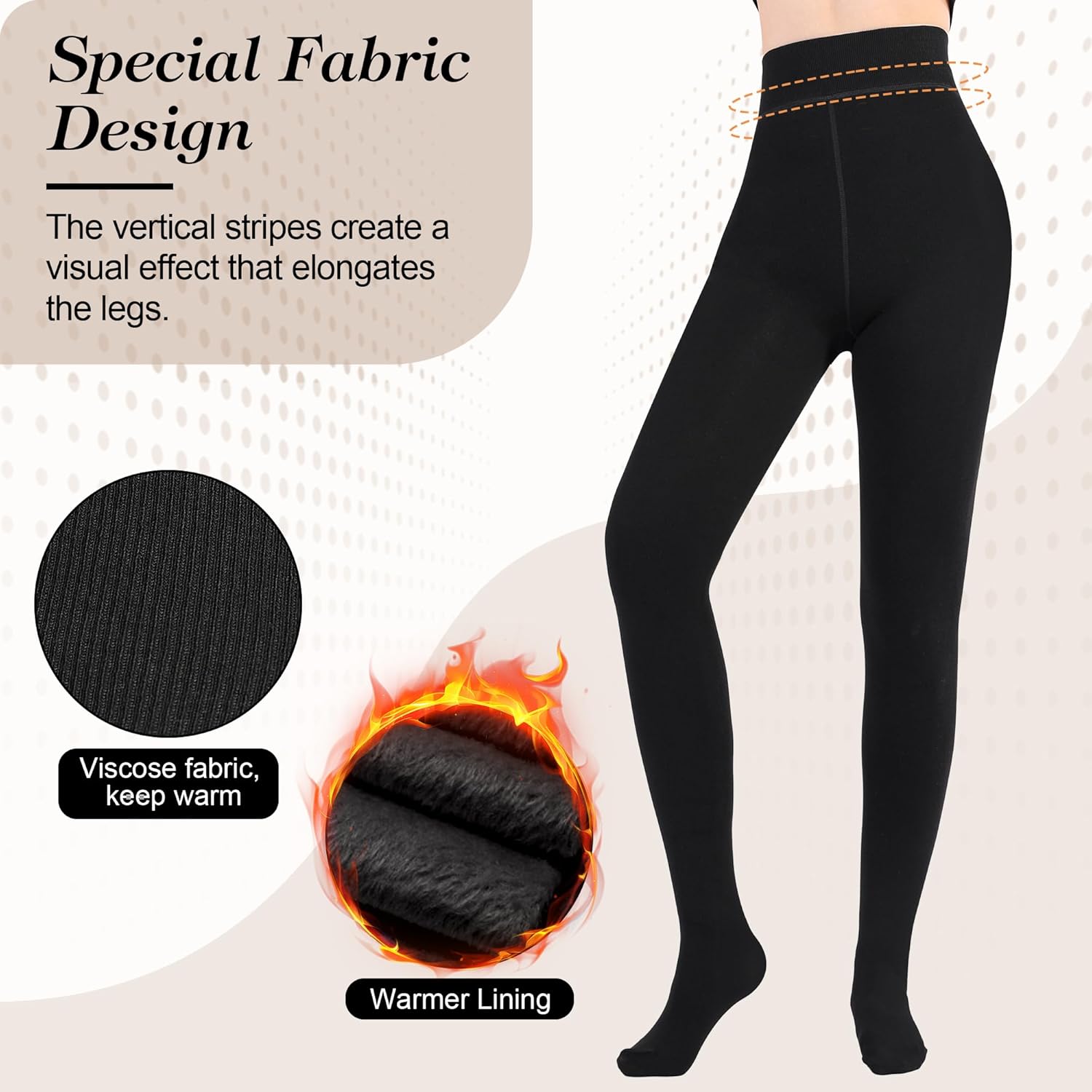 Black Opaque Fleece Lined Tights for Women under Dress, Thermal Ribbed Leggings for Women, Warm Sweater Tights - Image 4