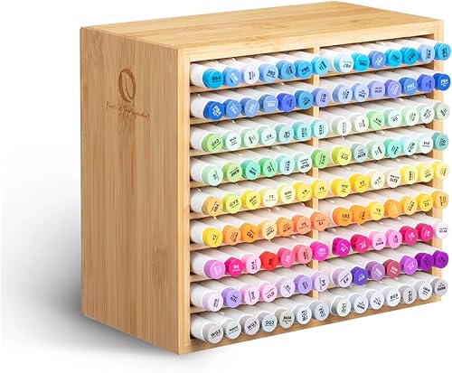 Ohuhu Organizador de marcadores de bambú de madera, almacenamiento de escritorio, 126 marcadores de alcohol, doble punta, 48 colores de tono medio