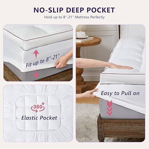 Miniatura 7 de Homemate Cubrecolchón de espuma viscoelástica tamaño King, cubrecolchón de enfriamiento de doble capa de 4 pulgadas, espuma viscoelástica de gel de