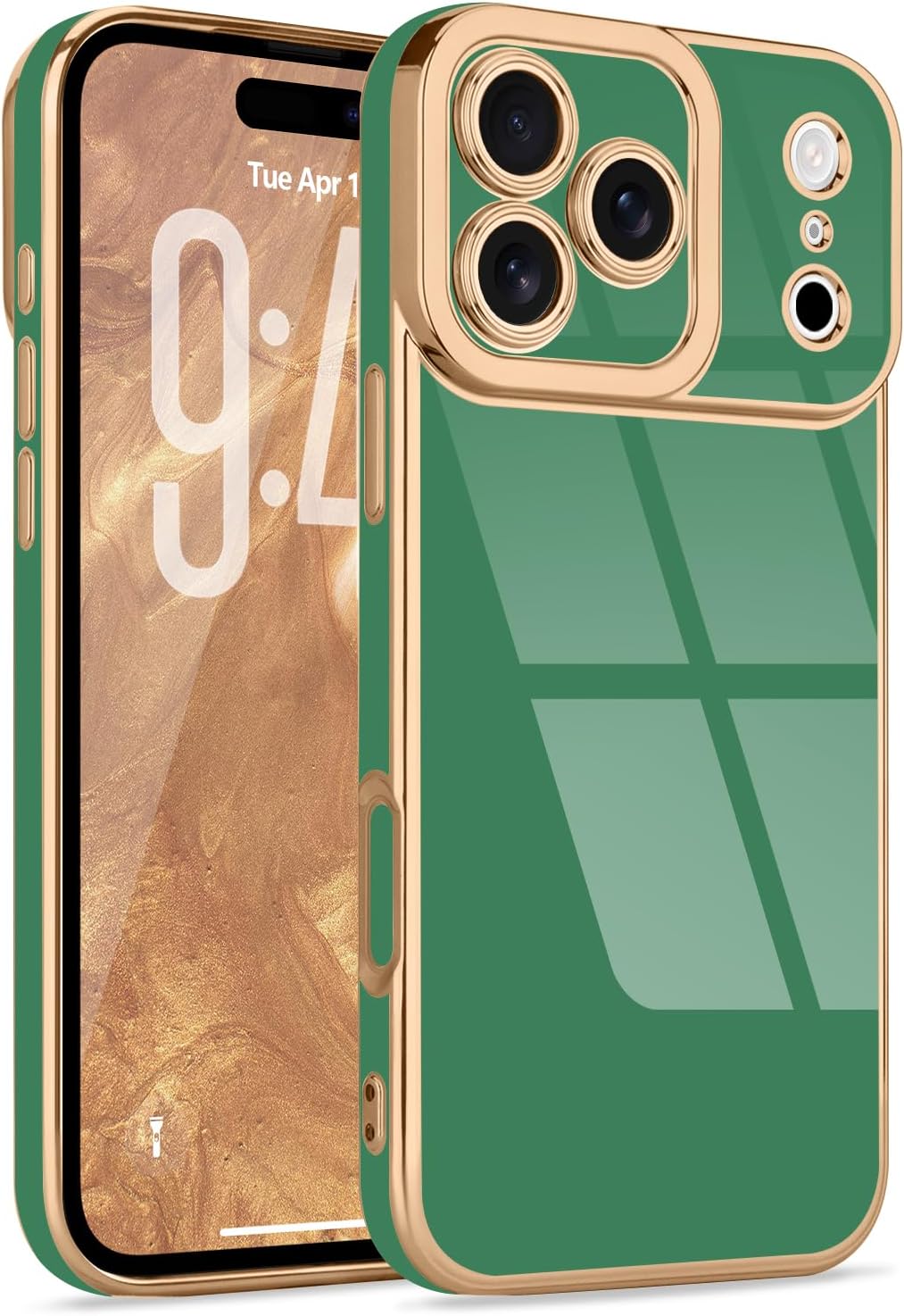 Lafunda Designed for iPhone 17 Pro Case Cute, Luxury Plating Case for Women Girls Elegant Gold Edge TPU Bumper Cover with Camera Protection Shockproof Silicone Phone Case for iPhone 17 Pro, Green