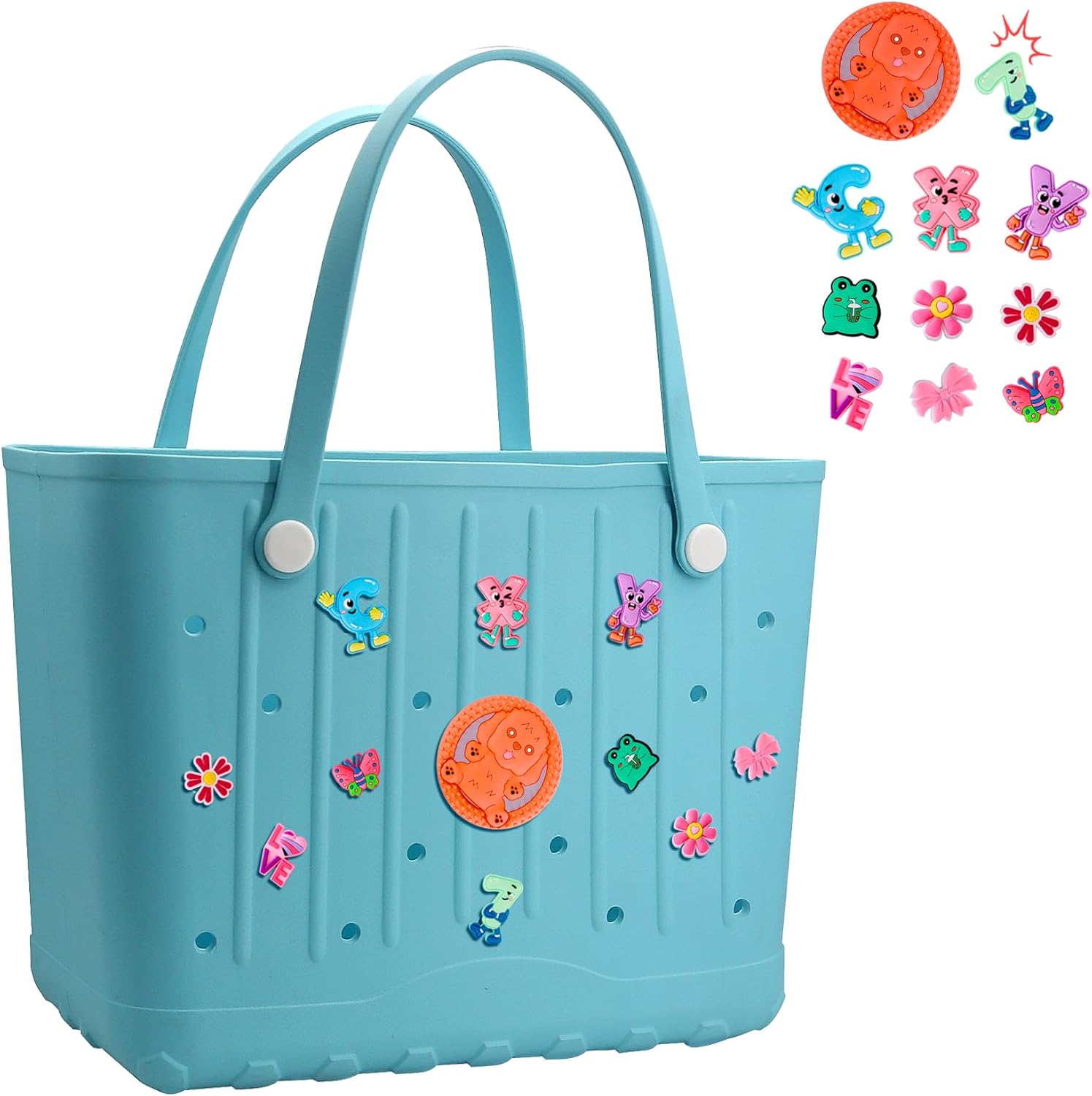 Rubber Beach Bag for Women, Large Capacity Rubber Tote Bag with Charms Waterproof Travel Handbag for Daily