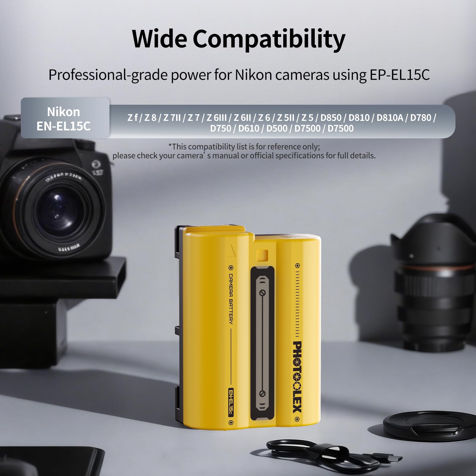 PHOTOOLEX 2er-Pack EN-EL15c Kamera-Akku, 2520 mAh USB-C Schnellladefunktion wiederaufladbarer Ersatzakku kompatibel mit Nikon ZR Z8 Zf Z6iii Z7II Z7 Z 6II Z6 Z5 D850 D810 D810A D780 D750 D7500 D7200