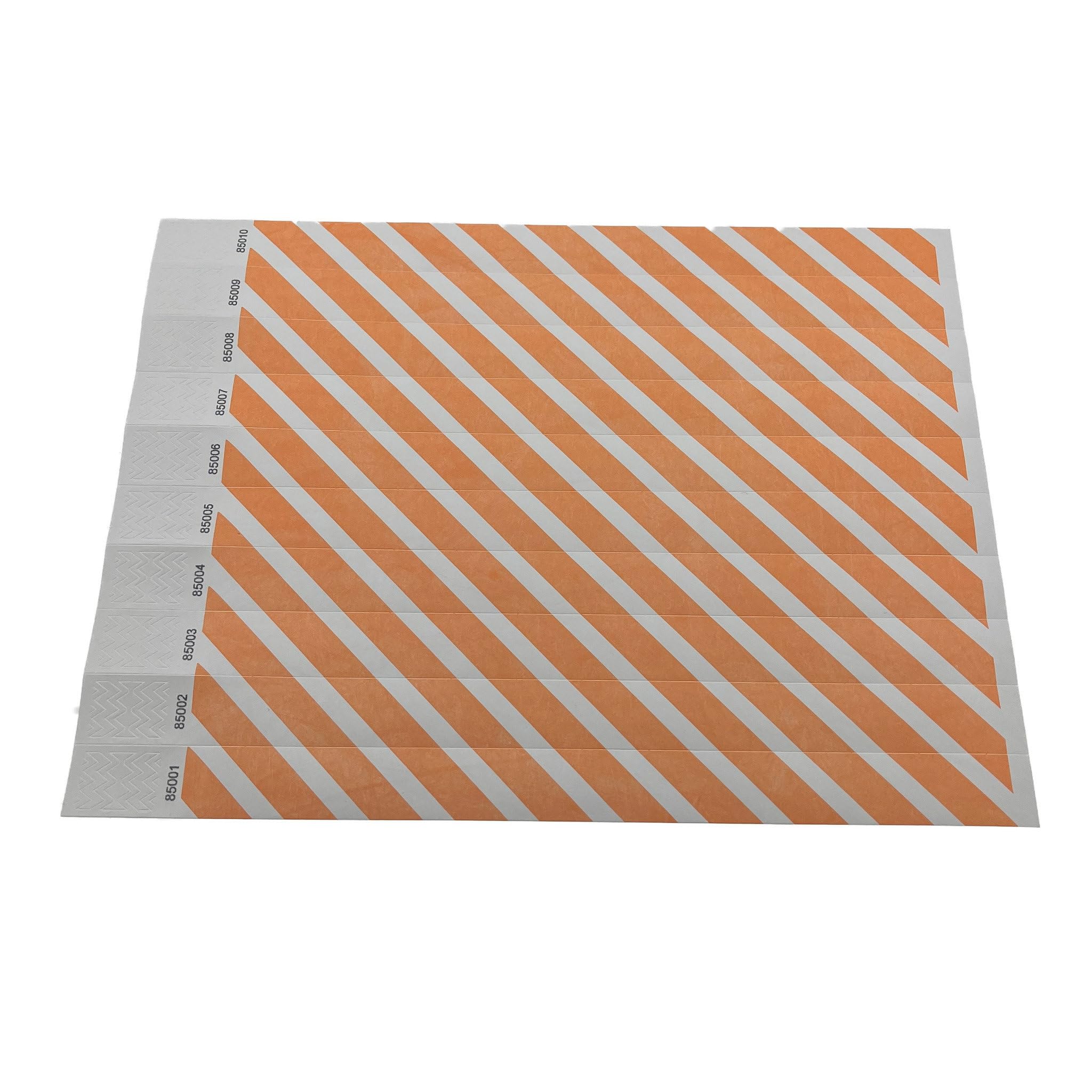 CombiCraft 1000 Pulseras Tyvek color Rayas Naranja. Potente tira adhesiva con costuras de seguridad, ideal para verificación de edad y control de acceso en eventos