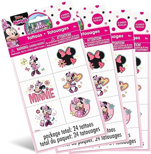 Miniatura 2 de Tatuajes temporales para fiesta de Minnie Mouse | Diseños surtidos | 24 piezas