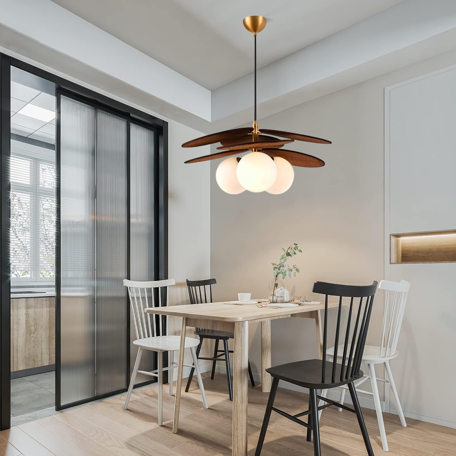 Bofea-3-Light Modern Bubble Pendant Light Fixtures,Milk Glass Pendant Lights,Boho Rattan Hanging Lamps with Globe Glass Shade,Adjustable Dining Room Light,Gold Hanging Lights for Kitchen Island