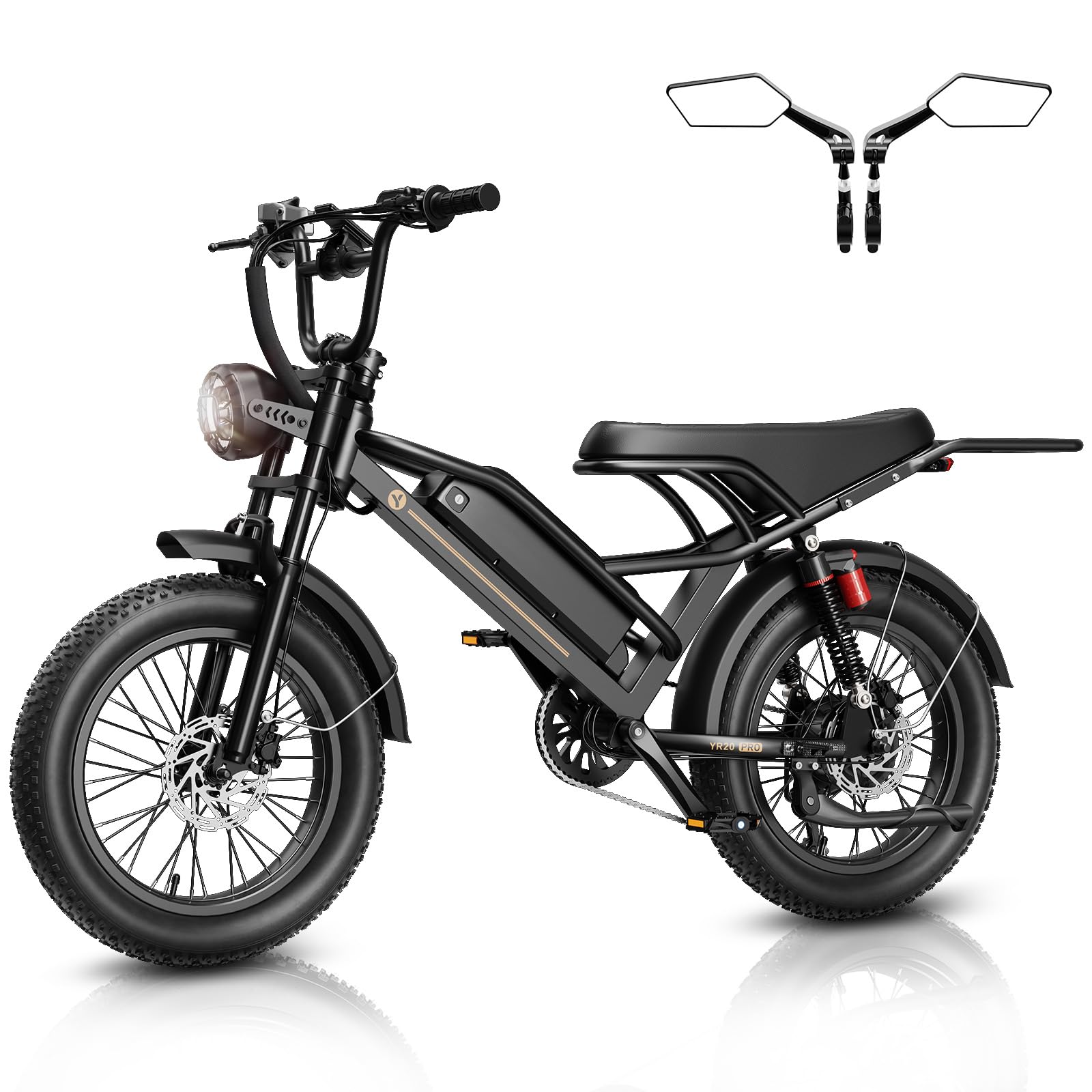 Jasion 3000W Peak Electric Bike for Adults, 32MPH Moped Style Ebike, 90 Miles Max Range, 20"x4" Fat Tire Electric Dirt Bike with Rear Mirrors, Rear Rack, Full Suspension, Hydraulic Brakes