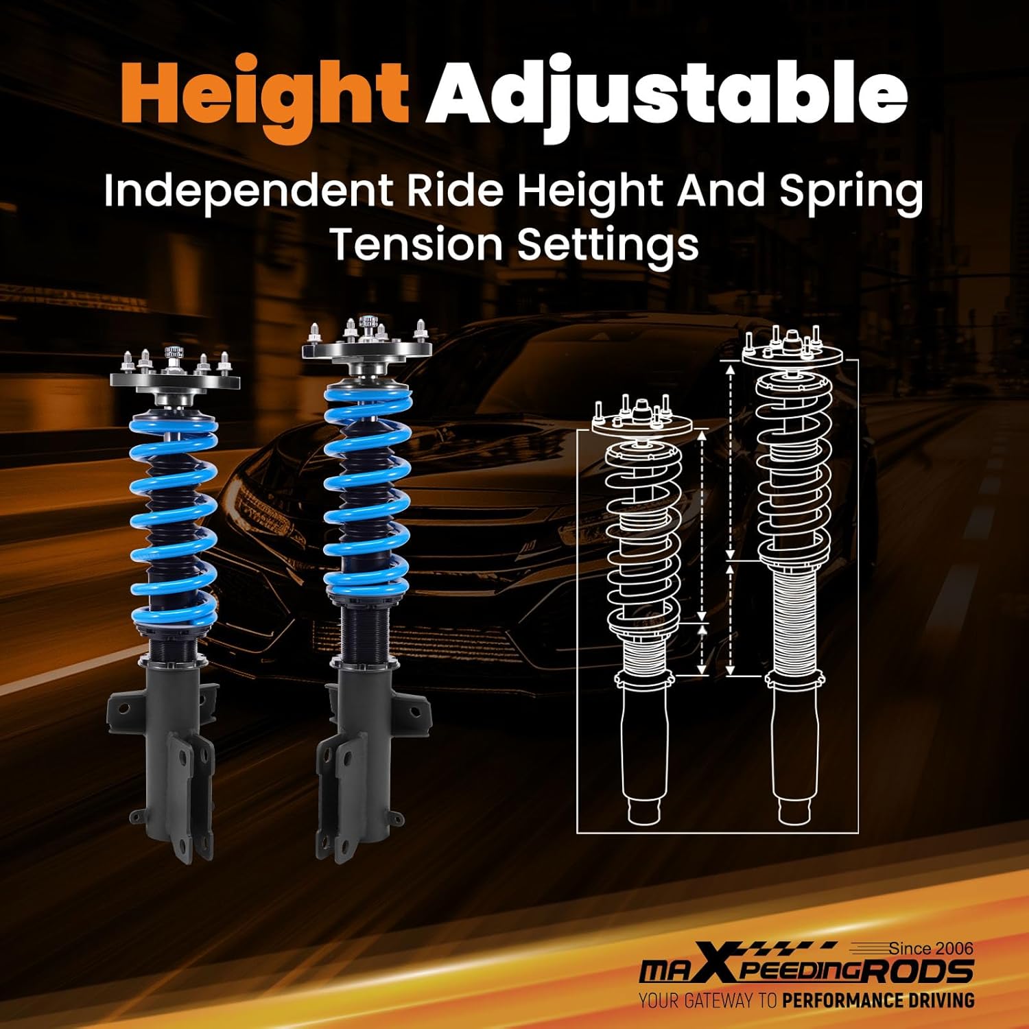 maXpeedingrods Coilover for Ford Mustang S-197 2005-2014, for Ford Mustang GT S-197 2005-2014, 24 Levels Damper Adjustable Coilovers Suspension Kit, Height Adjustable T6 Upgraded Lowering Kits Blue