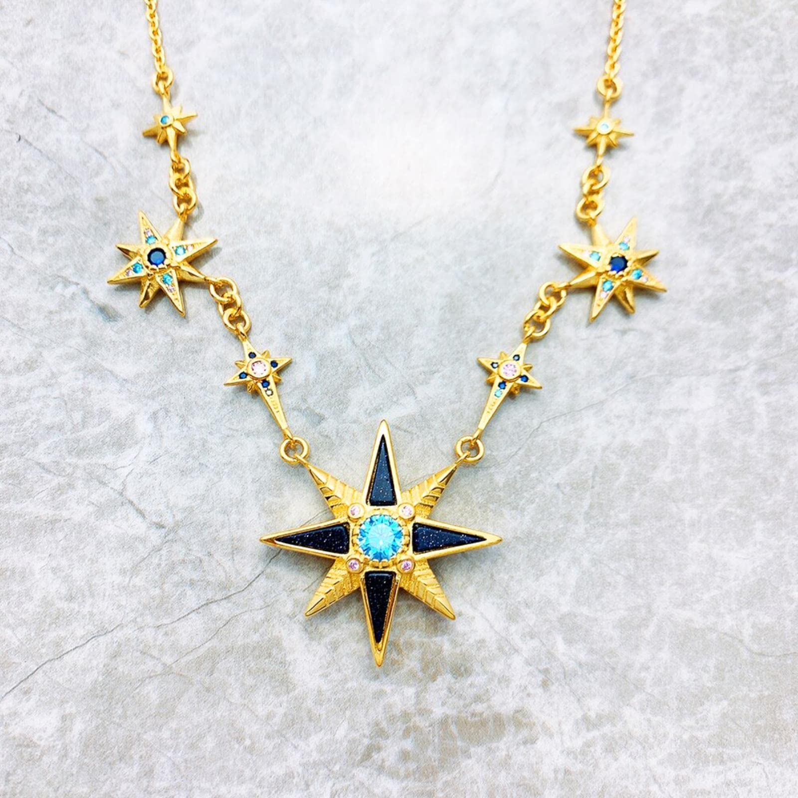 Collar De Cadena De Eslabones Dorados De Estrellas De La Realeza, Nueva Joyería Cósmica Fina, Regalo Vintage De Plata De Ley 925 para Mujeres