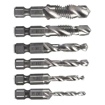 6-Piece HSS Drill Tap Bit Set, M3-M10 Coated Metric Thread Tap Bits