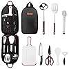 Odoland Camping Kitchen Utensil Organizer Travel Set with Tongs, Scissors, Cutting Board, Rice Paddle and Water Resistant Case for Indoor Daily Meal or Outdoor Hiking Picnic and Trekking