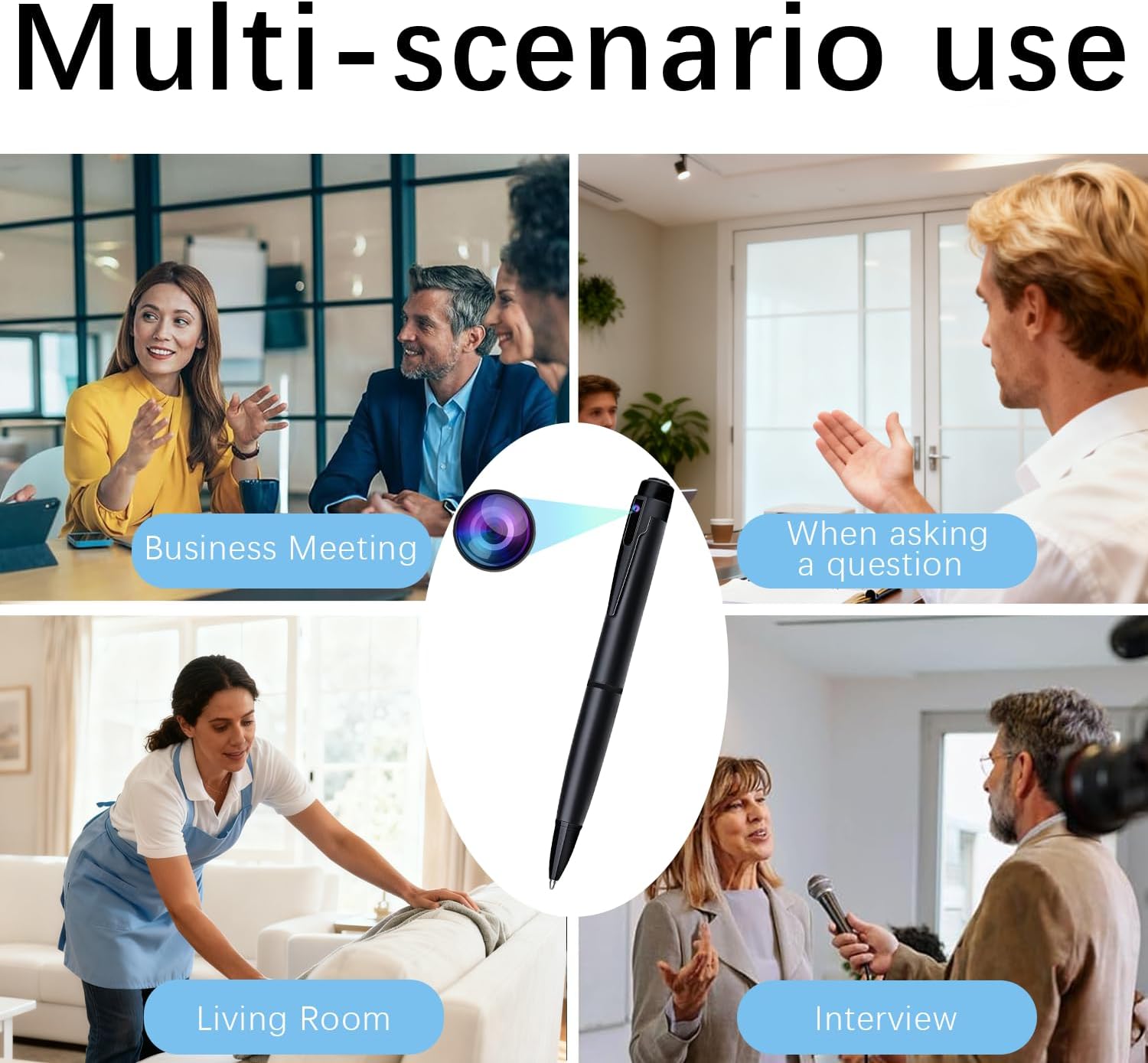 1080P Full HD Portable Pen Camera with One-Click Recording, Body Pen Cam, 32GB SD Card, 2-Hour Battery for Discreet Business Surveillance, Evidence Collection, and Privacy Protection (Carbon Black)