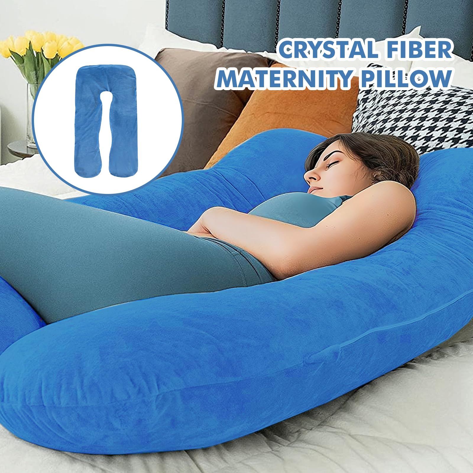 Funda de almohada de embarazo, en forma de U, funda de almohada para el cuerpo, funda de repuesto para cojín de lactancia, cojín cómodo, lavable a máquina, 140 x 80 cm, azul oscuro