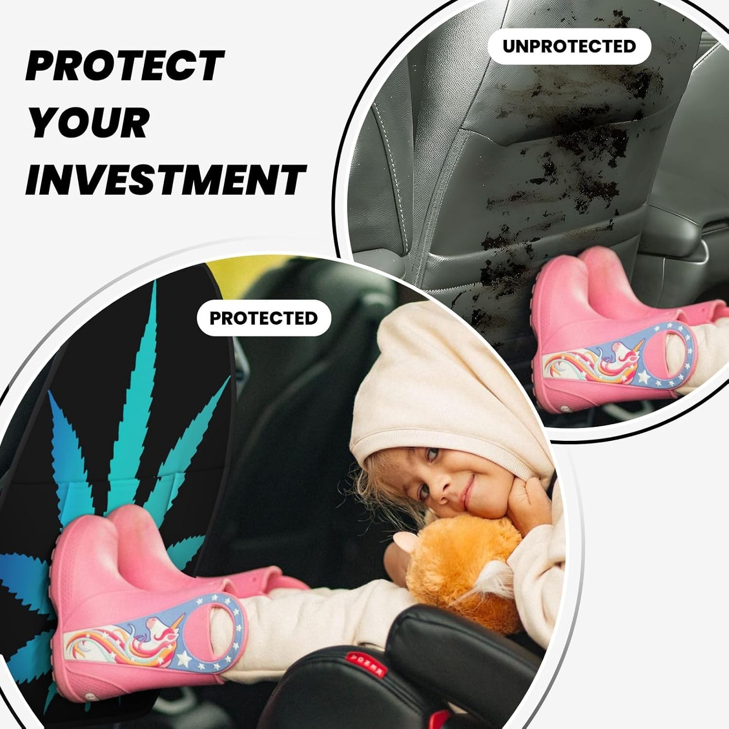 Weed Leaf Logo 2-Piece Set of Car Seat Kick Protectors for Front Seat Backrests, Used for Car Rear Seat Backrests Protectors
