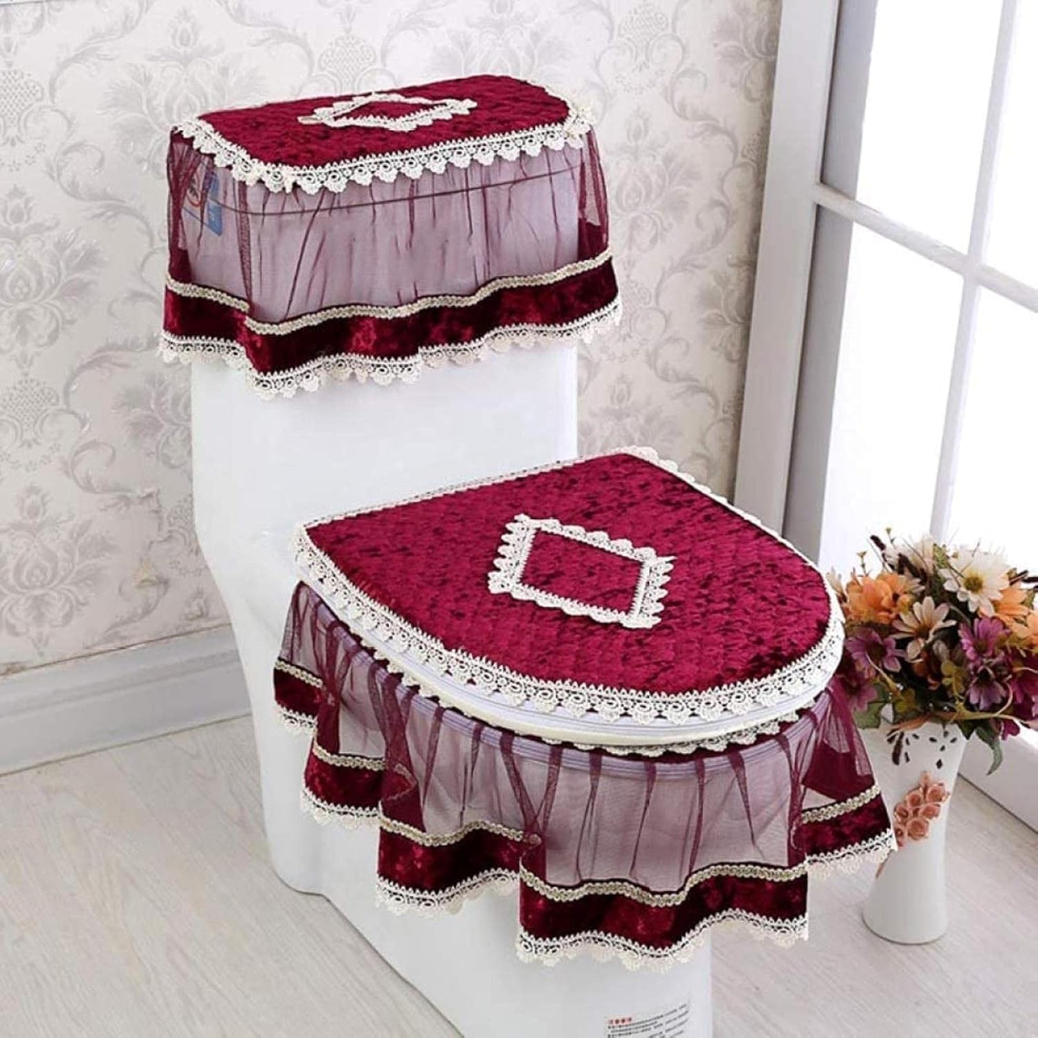 Lace Soft Toilet Seat Cover Thicken Mats Bathroom Soft Cushion Home Warmth Potty Pads Toilet Case(14 OneSize)