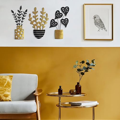 Miniatura 6 de Americanflat Juego de decoración de pared de tres plantas de metal, plantas de 6.25 x 10 pulgadas como decoración de pared de metal para exteriores,