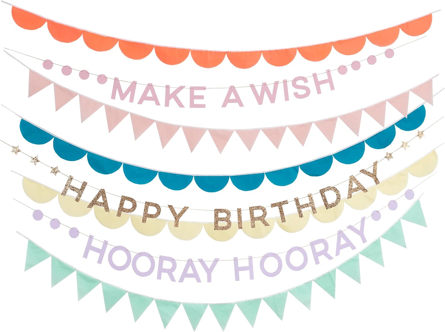 Meri Meri Rainbow Birthday Garlands (10' with Excess Cord - Pack of 8)
