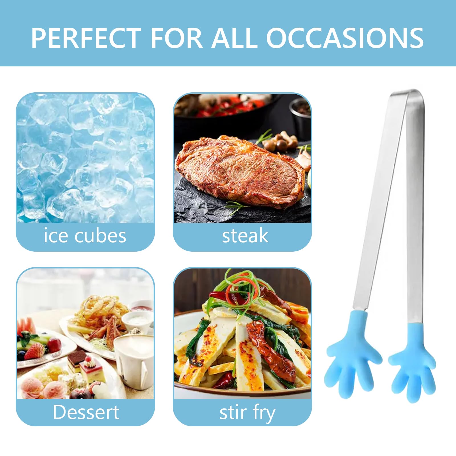 Set 6 Pinze Mini Per Alimenti - In Acciaio Inox E Silicone, Forme Cuore E Mani - Foto 2