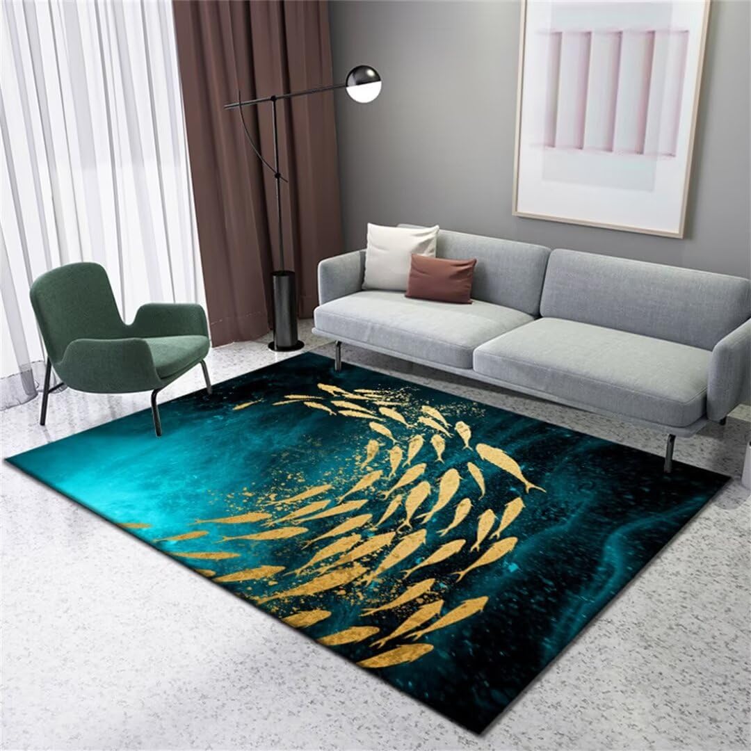 Tapis de balcon et cuisine antidérapant rectangulaire bleu à motif poisson