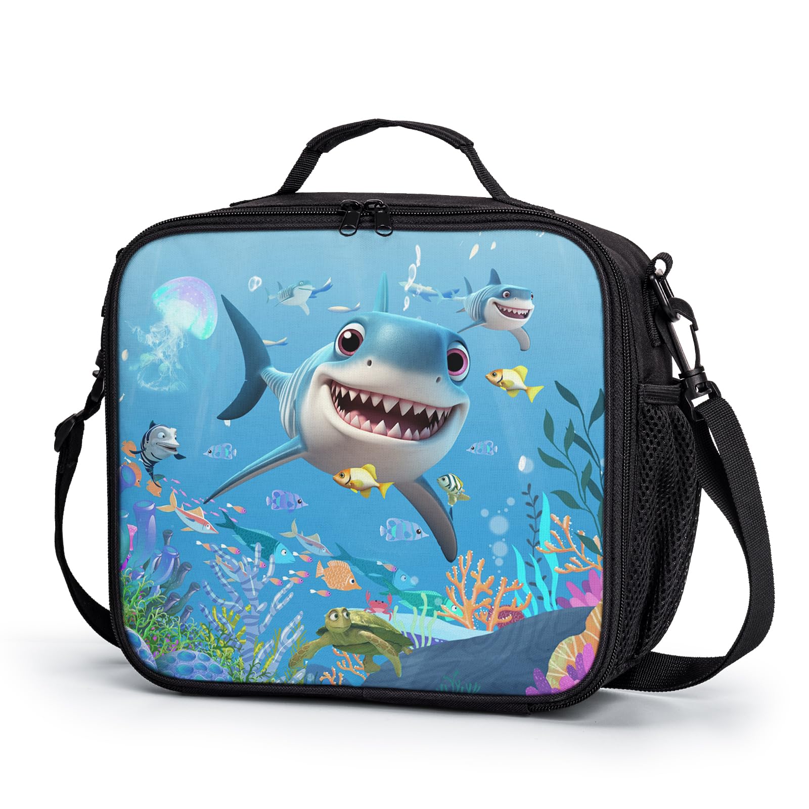 Shark Lunchbox für Kinder, Motiv: blauer Ozean, für Jungen und Mädchen, isolierte Lunchtasche mit verstellbarem Riemen, Thermo-Lunchbox für Schule, Picknick, Outdoor