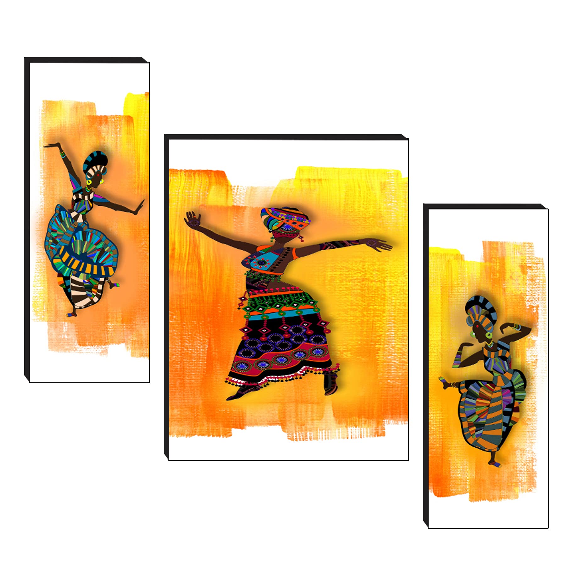 Masstone UV Laminated African Dance Culture Wall Art, Multicolor, Modern Art, 12 x 18 Inch, Digital Reprint, Set of 3
