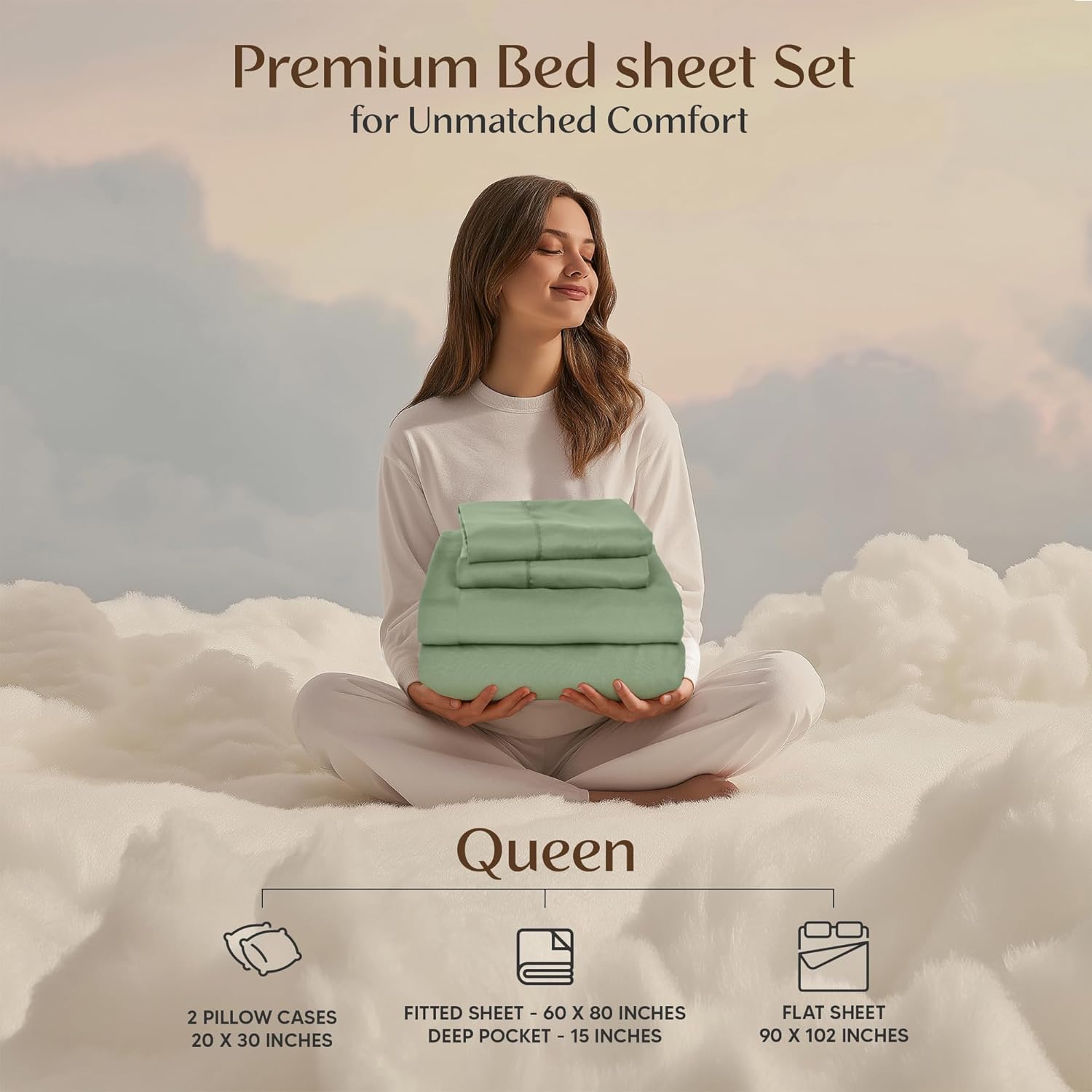 Utopia Bedding Queen Size Sheet Set – 4 Piece Bed Sheets, Soft and Breathable Microfiber, Includes 1 Fitted Sheet, 1 Flat Sheet and 2 Pillowcases – Oeko Tex (Sage) - Image 2