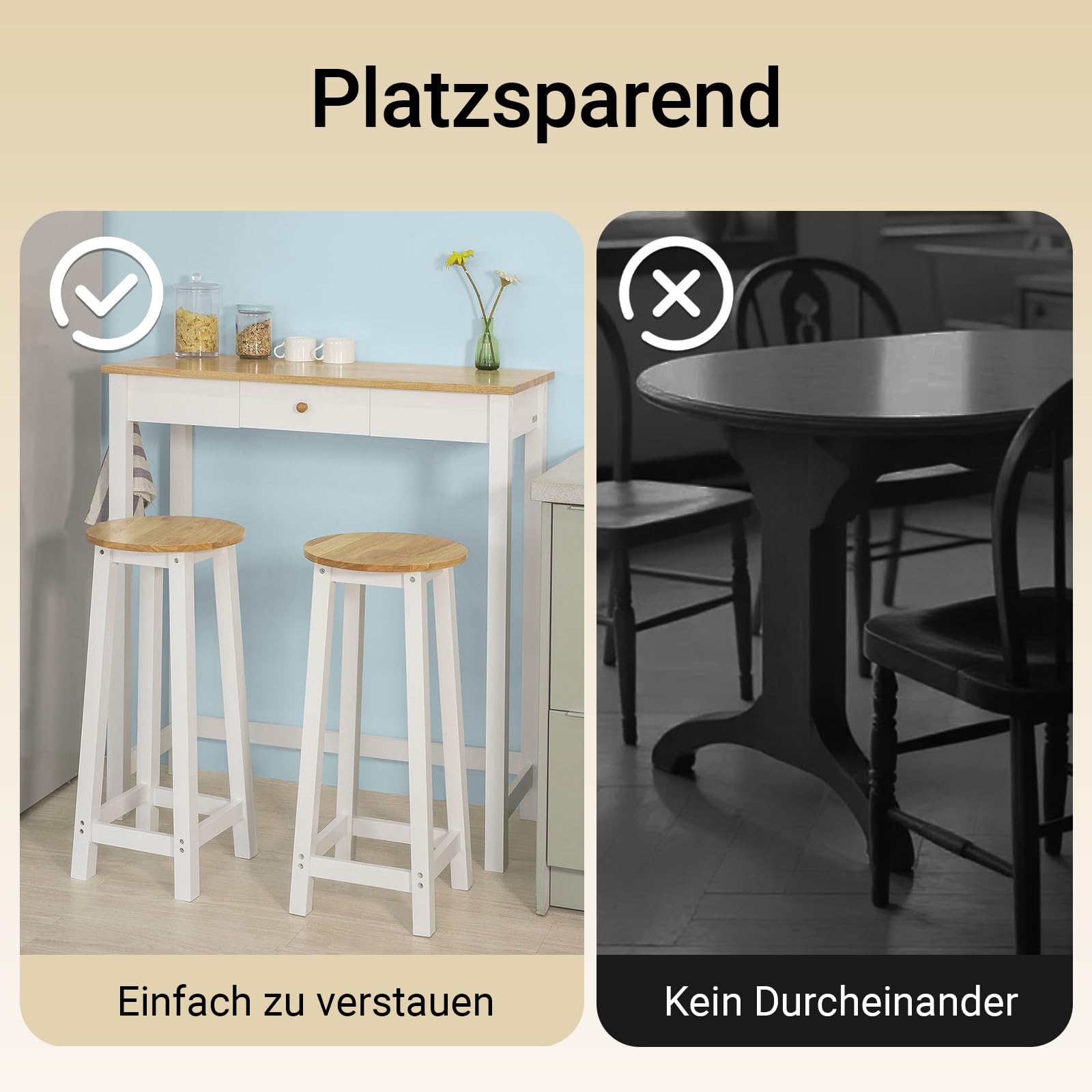 SoBuy Essgruppe Esstisch Set 3-teilig – Bartisch mit 2 Stühlen, platzsparendes Küchentisch Set für Esszimmer Balkon Garten Kompakt & Modern für kleine Räume FWT50-WN