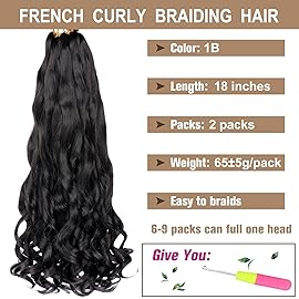 COOKOO 18 Inch French Curls Braiding Hair 2 PCS Long Curly Pre-Stretched Spanish Wavy Crochet Extensions 1B