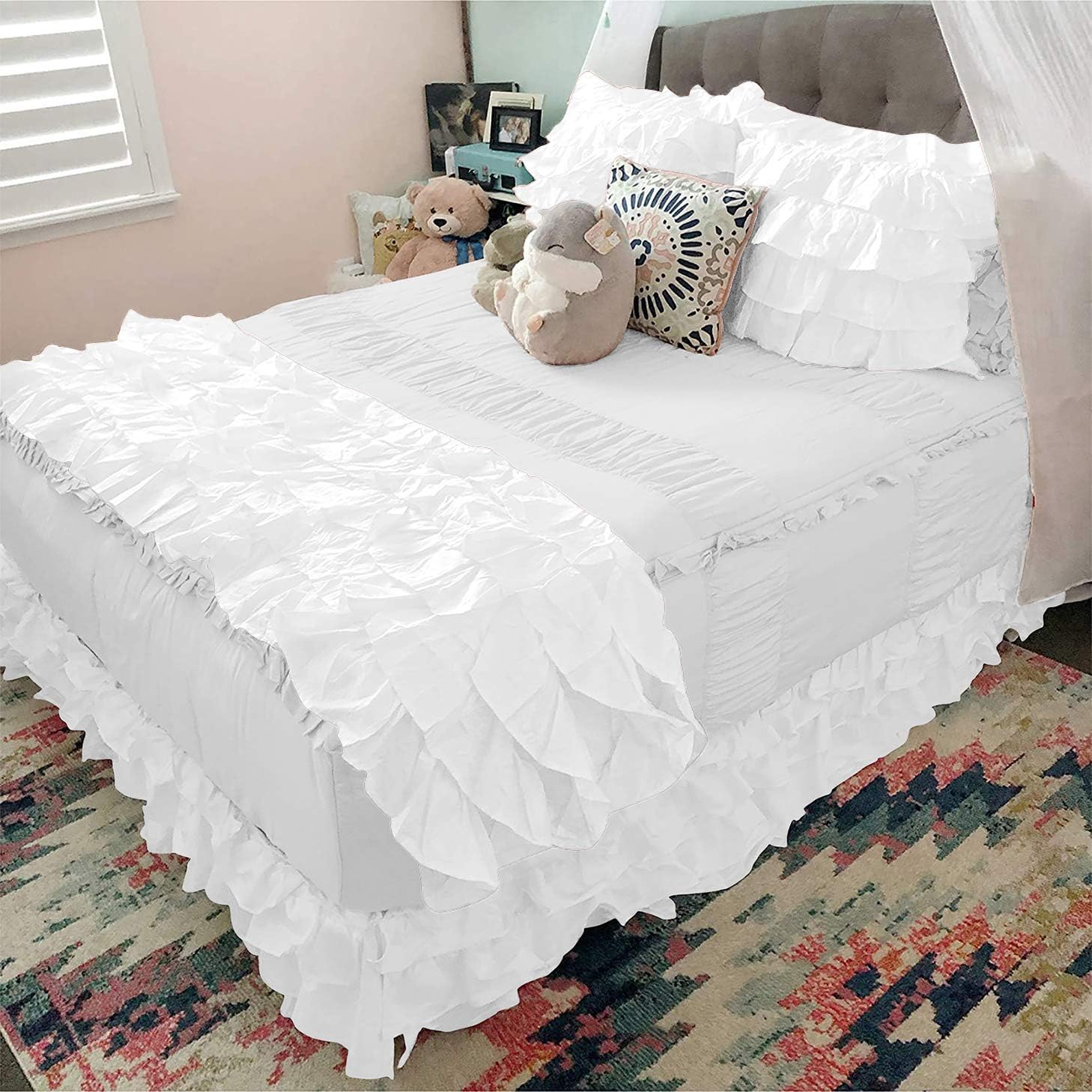 600 Thread Count Ruffle King Bed Runner 1 Pieces Solid 100% Egyptian Cotton Soft Fade-Resistant Easy Care [(102"X20"), White]