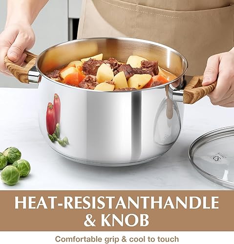 Miniatura 6 de KOCH SYSTEME CS Coowkare - Juego de 10 ollas y sartenes de acero inoxidable profesional 1810 con asas de tacto fresco, base de tres capas, juegos de