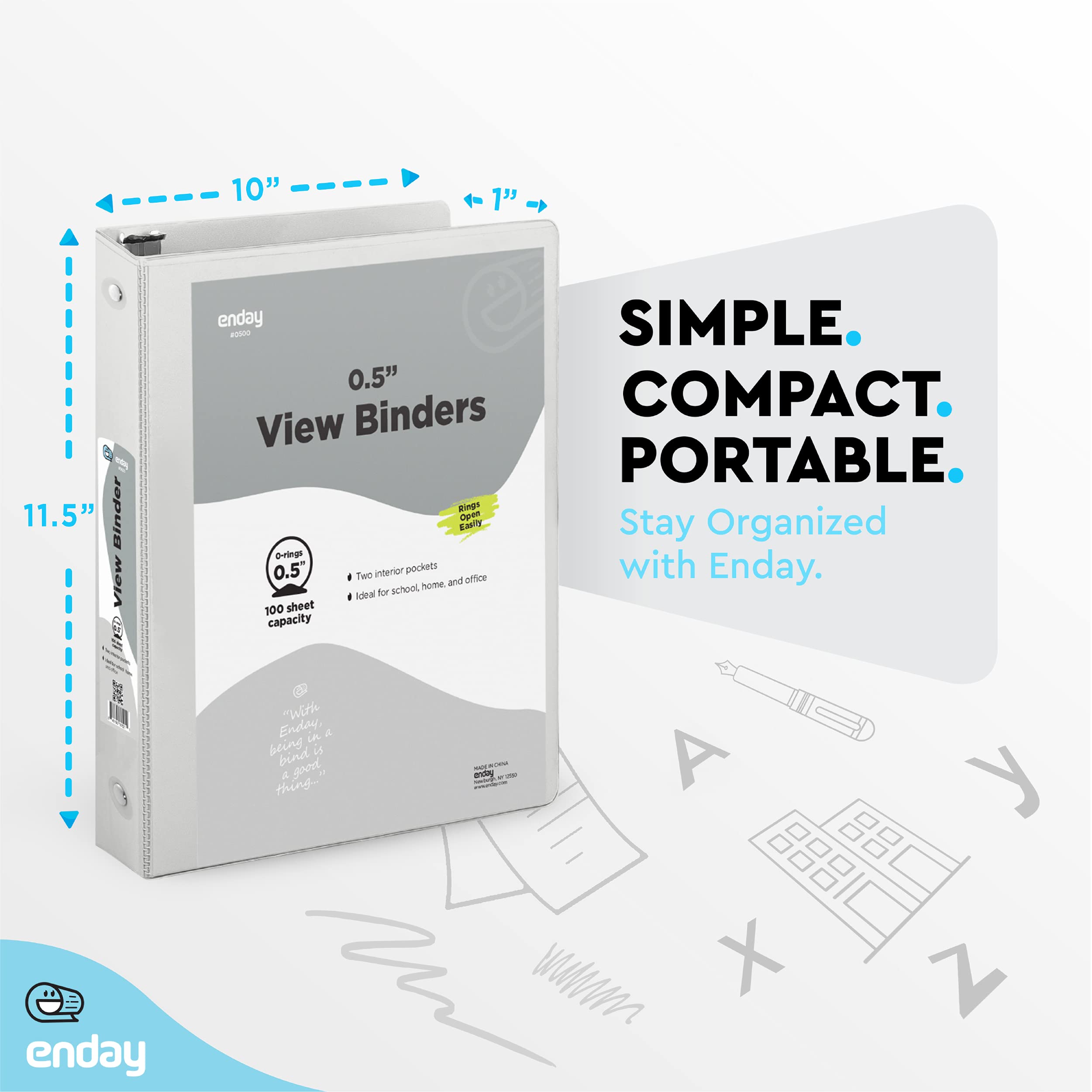 ½ Inch 3 Ring Binder .5 Inch Green Clear View Cover With 2 Inside Pockets, Colored School