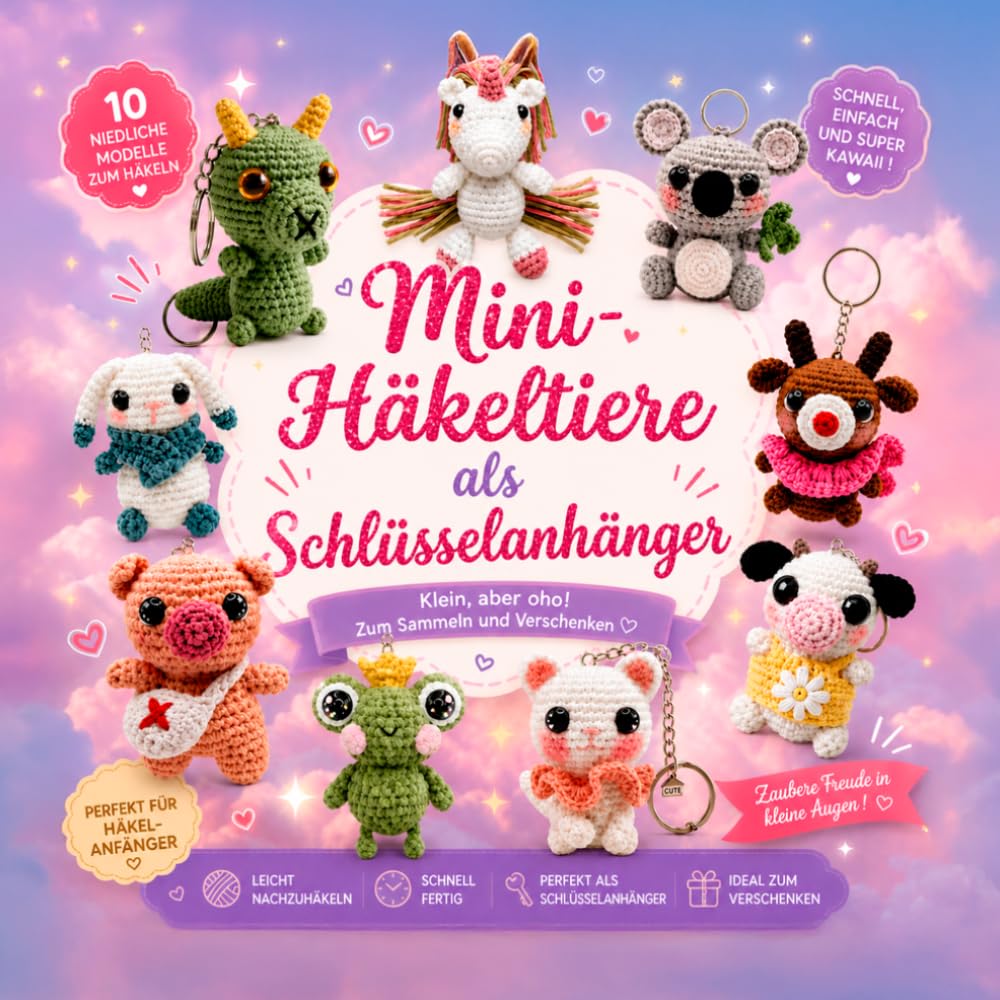 Mini-Häkeltiere als Schlüsselanhänger: Amigurumi für Anfänger, niedliche Tier-Schlüsselanhänger häkeln, Häkelanleitungen für Tiere, kleine Häkelprojekte und süße Mini-Amigurumis