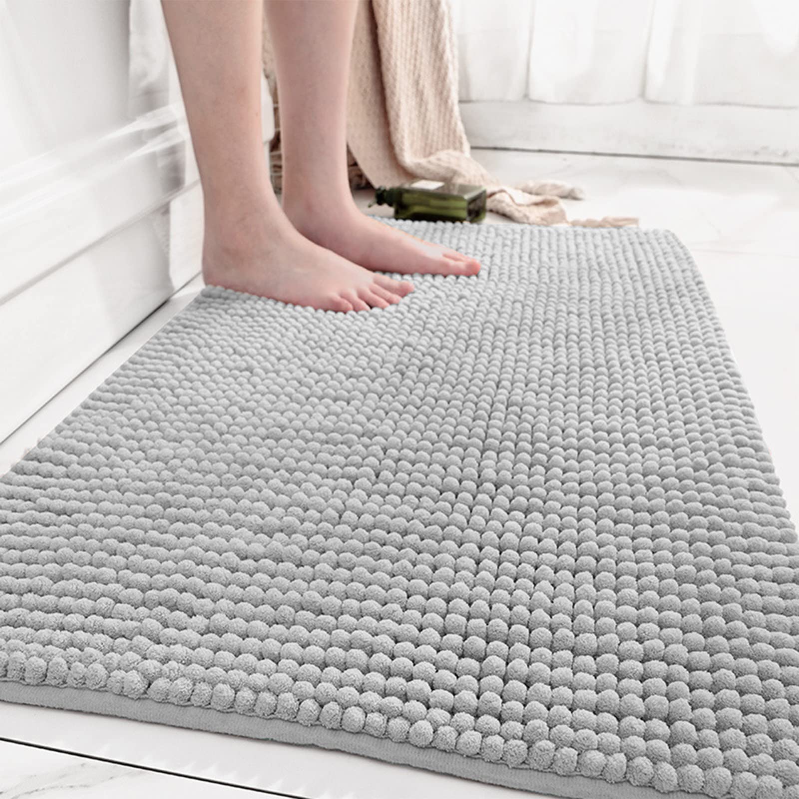 Tapis de salle de bain antidérapant lavable en machine microfibre gris