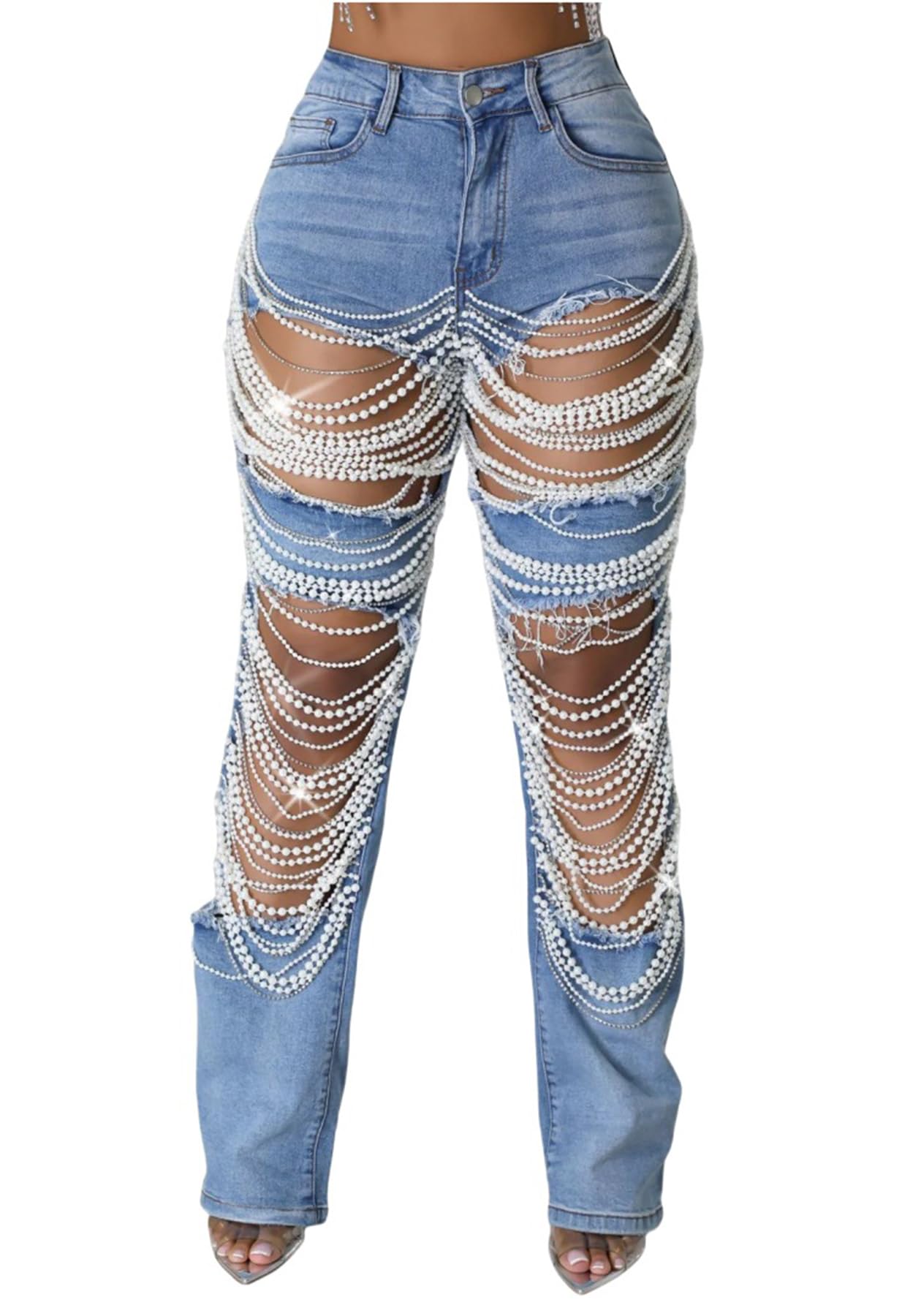 Photo 1 of Lucuna Women's Pearl Ripped Straight Leg Jeans