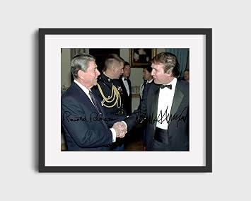 Ronald Reagan and Donald Trump Autograph Promotional Framed Print 16x20